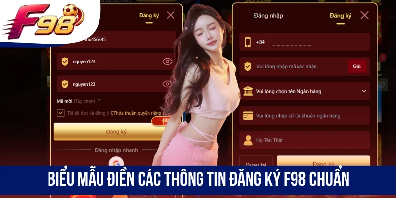 Biểu mẫu điền các thông tin đăng ký F98 chuẩn